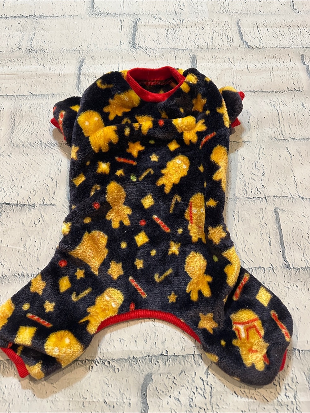 Star Wars Gingerbread Cozy Black & Yellow Fleece Dog Pajama with Red Trim